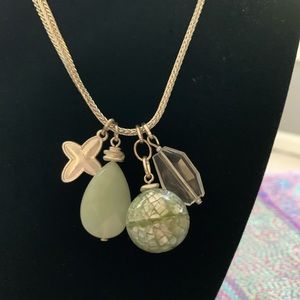 Silver rope necklace with four hanging pendants